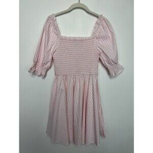 Francescas Blue Rain Medium Puff Sleeve Mini Babydoll Dress Pink Gingham Smocked